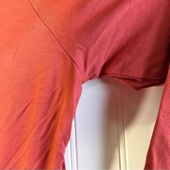 J Jill Wearever Collection V Neck Faux Wrap Front 3/4 Sleeve Top Coral L - Picture 8 of 16